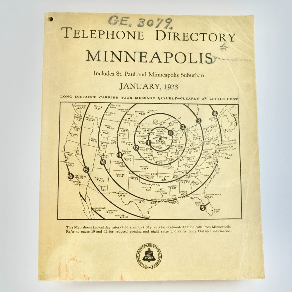 Vintage January 1935 Minneapolis MN Telephone Directory Book